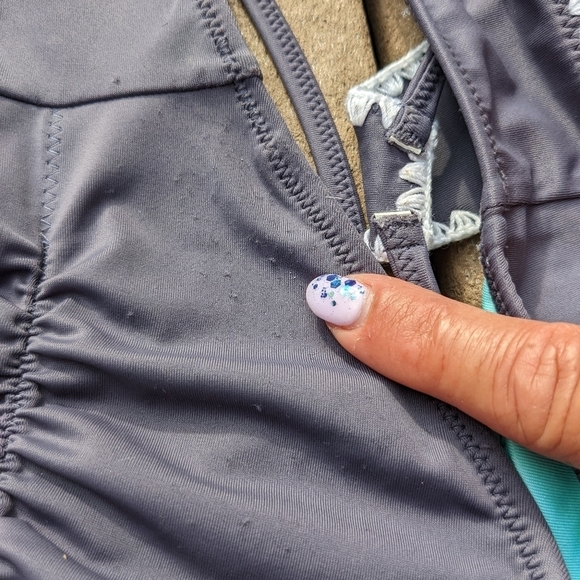 SHADE & SHORE Gray & Turquoise Detailed Boho Bikini Top And Bottom - Picture 7 of 9